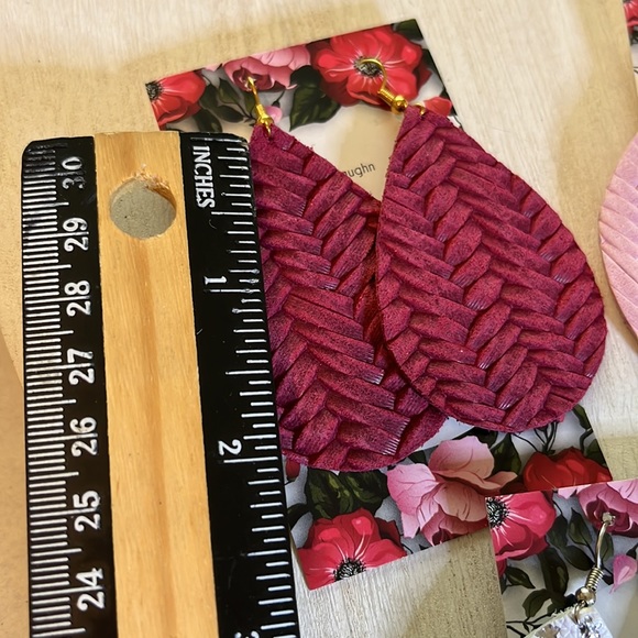 LEATHER DANGLE EARRINGS THREE PAIRS NEW ON CARDS - Picture 6 of 8